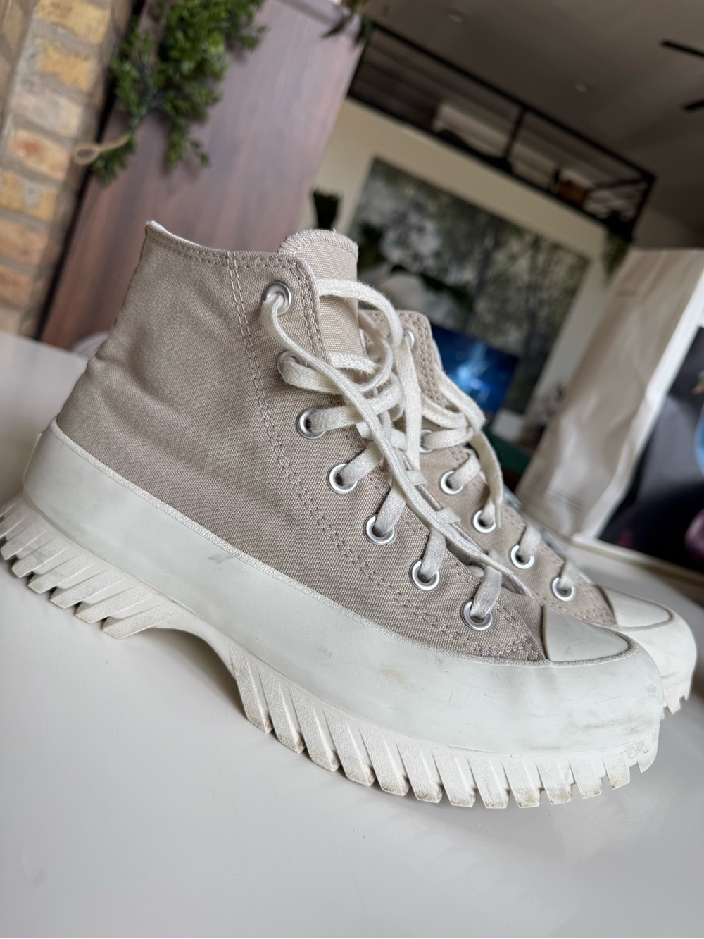 Converse High Top Sneakers - Beige & White - Picture 4 of 7